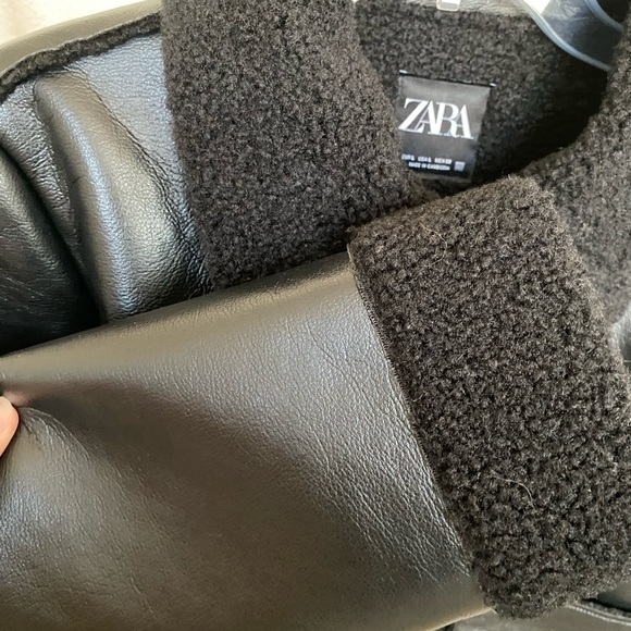 Zara Double Faced Leather Style and Sherpa Trim Jacket in Black - Picture 5 of 13